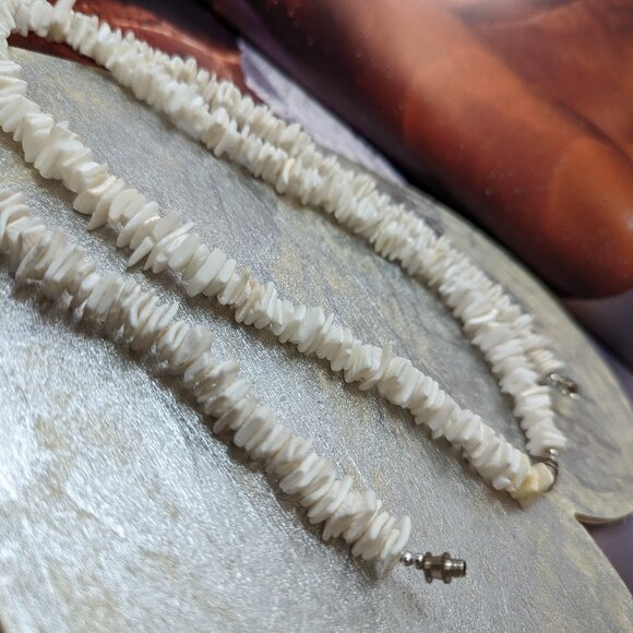 Shell Choker Necklace Bundle of 2 natural chards hand beaded vintage - Picture 6 of 12